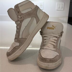 Puma High-Top Sneakers in Cream and Tan